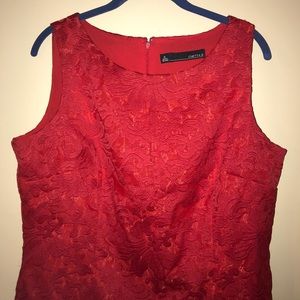 Chetta B: Solid red dress with flower detailing